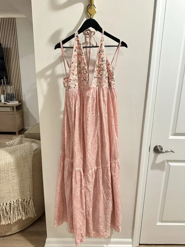 ANTHROPOLOGIE Pinnacle By Shruti Sancheti Paisley Tiered Maxi Dress Pink Large - Image 5