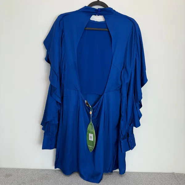 FARM RIO BRIGHT BLUE BACKLESS RUFFLED SLEEVE MINI DRESS BLUE size XL - Image 5