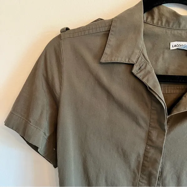 Lacoste Army Green Button Up Safari Belted Shirt Dress | S - Image 7