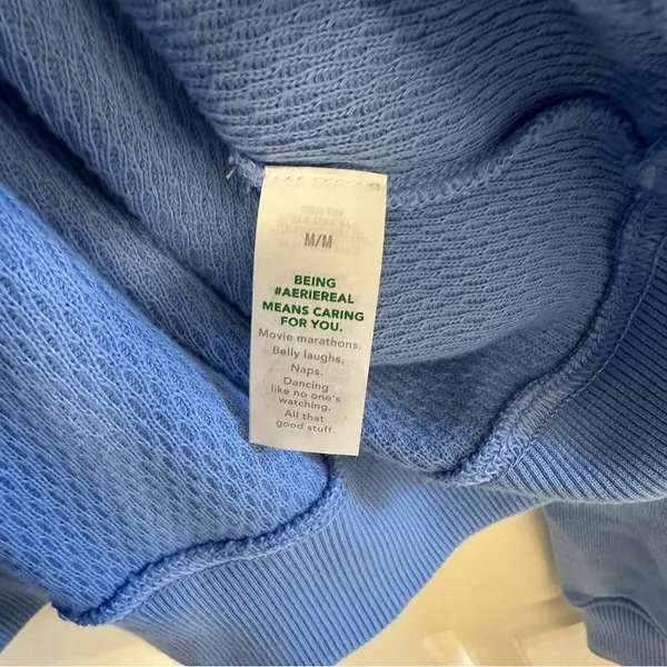 Aerie Pullover Sweater Women’s Blue Hooded Kangaroo Pocket Drawstring Size Med - Image 6