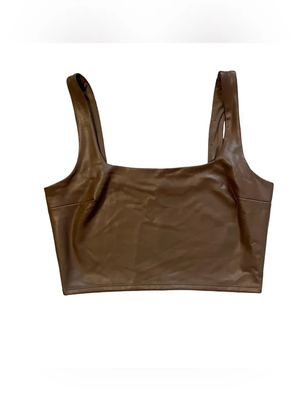 Express Brown Faux Leather Body Contour Crop Tank Medium - Image 3
