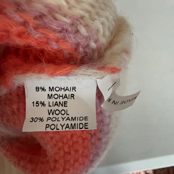 Striped Mohair Wool Blend Sweater Coral Cream‎ Oversize Coastal Airy L/XL NWT - Image 6