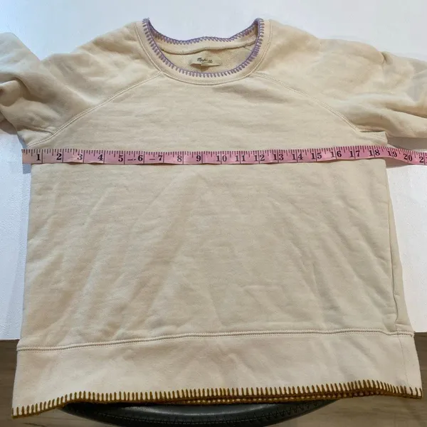 Madewell Cream Sweatshirt Small Contrast Stitch Thumbhole Pullover - Image 6