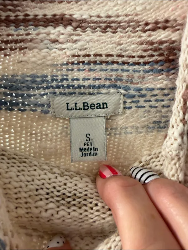 L.L. Bean Cream Knit Rolly Neck Sweater with Blue, Brown and Orange Accents - Image 2