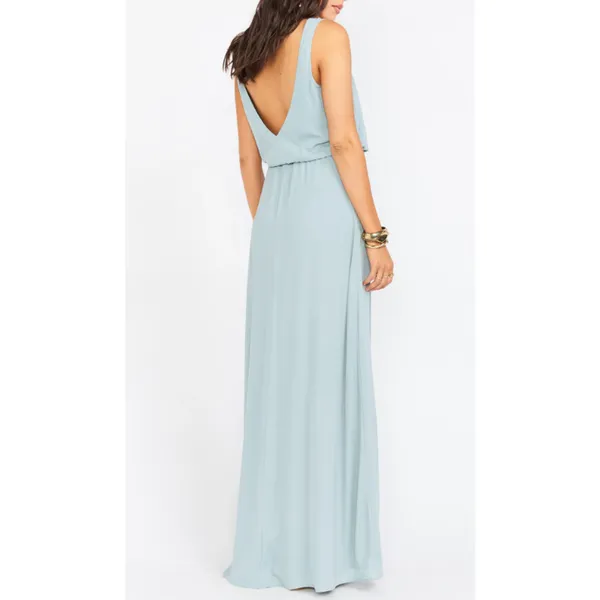 Show Me Your Mumu SMYMM Sz‎ L Kendall Maxi Dress Silver Sage Crisp Slit Flowy - Image 3