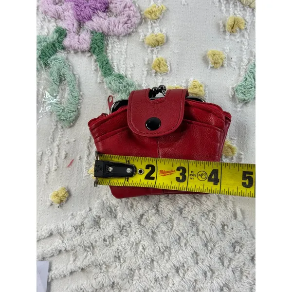 Hampton‎ Direct Red Leather Coin Purse Kiss Lock Multi Pocket Wallet 62654 NEW - Image 8