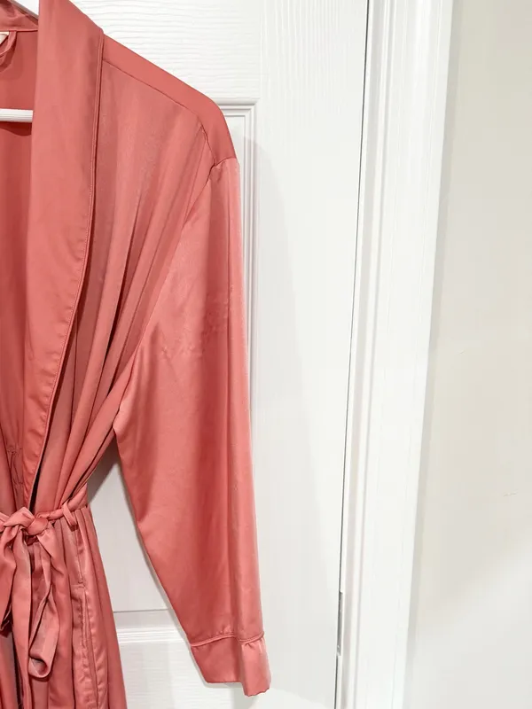State of Day Coral Quiet Luxury Satin Intimate Clean Beauty Long Large Robe - Image 4