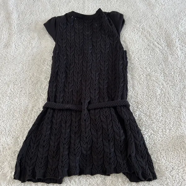Heather B Black Knit M Crochet Long Cardigan Boho Fairy Goth Whimsigoth Cotton - Image 2