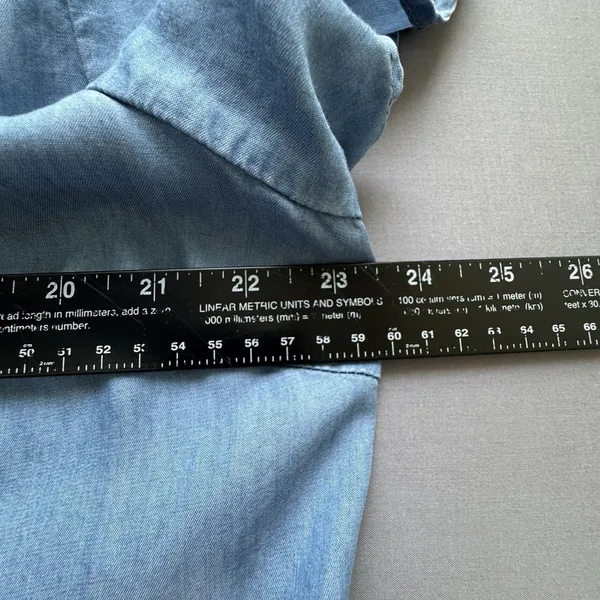 True Craft Dress 2X Plus Blue Denim Chambray Short Sleeve Tiered Swing - Image 7