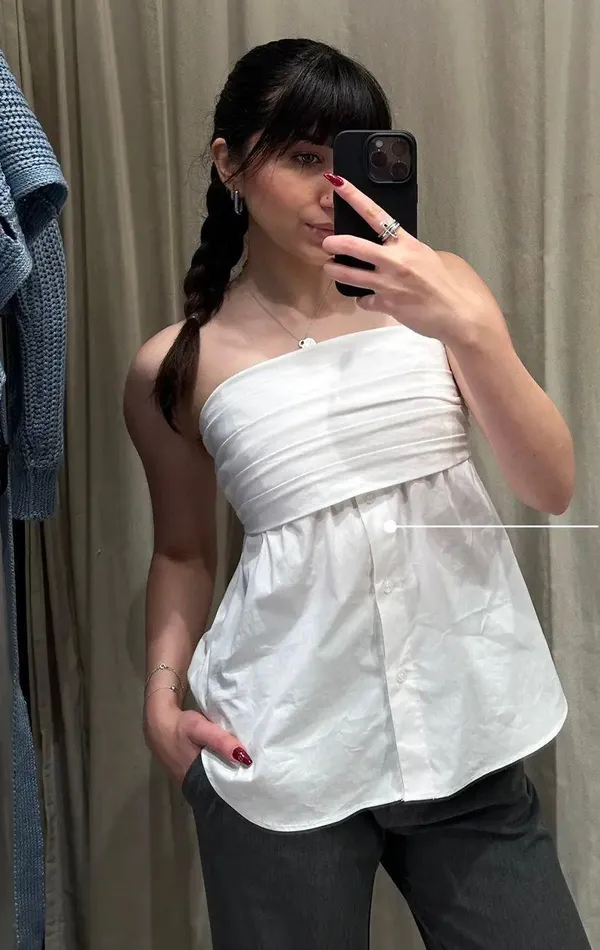 ZARA NWT  STRETCH POPLIN TOP WHITE. SIZE Medium - Image 2