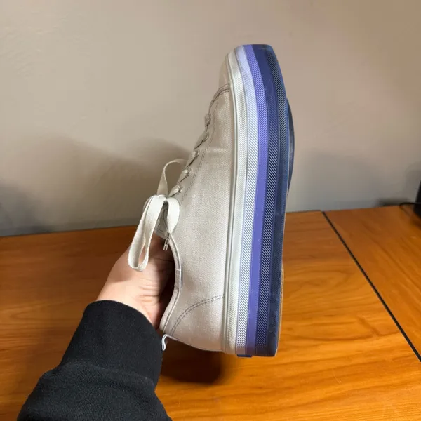 Keds Tripple Up Lace Up Platform Sneaker‎ Blue White Stripe Canvas Shoe W8 - Image 7
