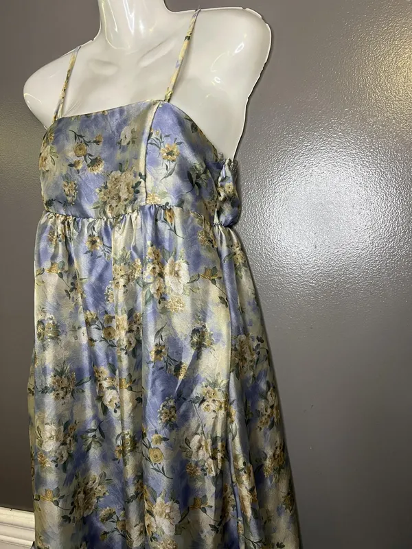 Wild Fable Dress Womens Small Blue Floral Satin Maxi Sundress Ruffle Hem - Image 5