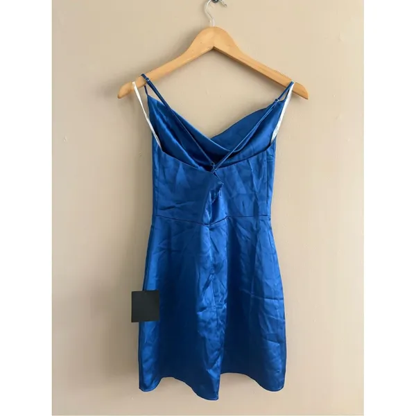 Lulus Luxe Reputation Blue Satin Sleeveless Cowl Neck Mini Dress Size XS NWT - Image 5