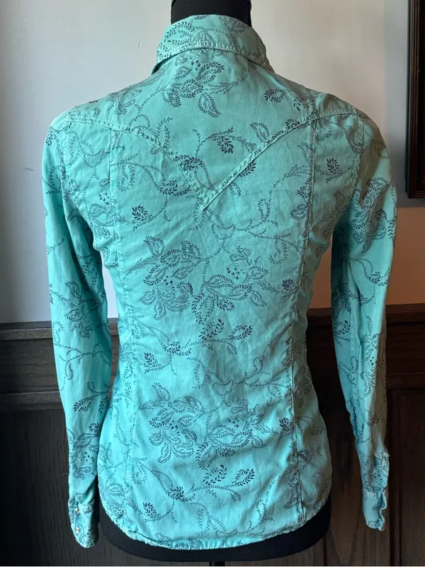 Ryan Michael silk blend teal western button down xs Blue - Image 3