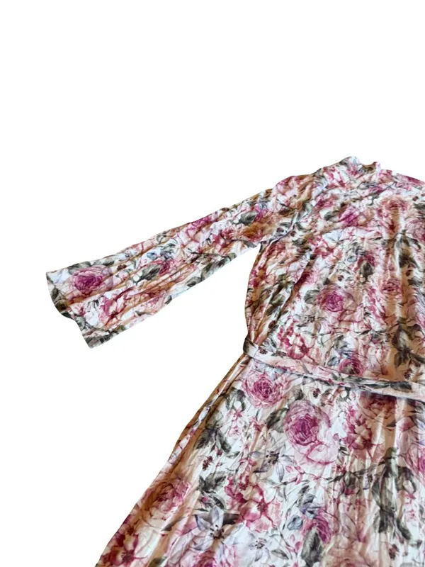 Posh Peanut Rose Print Robe Bumblebee Tie Waist Stretch Maternity Nursing Large - Image 10
