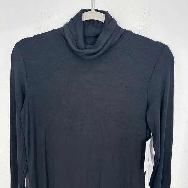 Magaschoni Womens Micromodal Black Ribbed Turtleneck Long Sleeve Top NWT Classic - Image 2