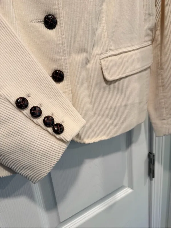 NWT L.L.Bean Size 16 Cream Corduroy Blazer Jacket Cotton Floral Lined Button - Image 7