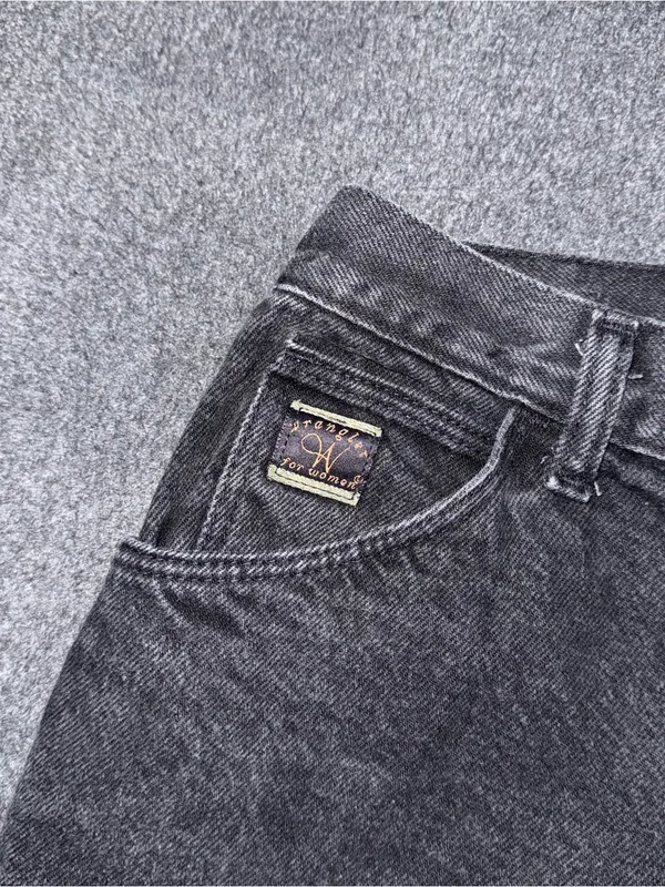Vintage 90s Wrangler for Women Black Denim High Rise Taper Ankle Mom Jeans Sz 8 - Image 5