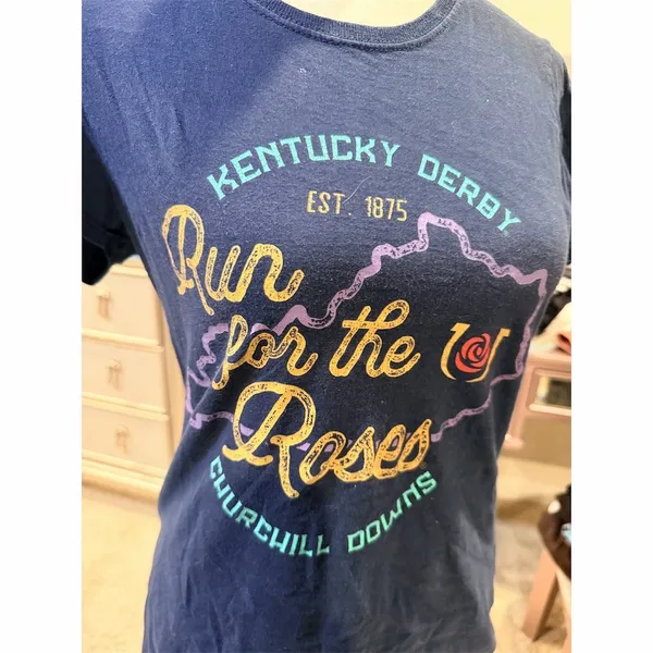 Kentucky Derby T-Shirt Womens Size S Navy Run for the Roses Graphic - Image 3