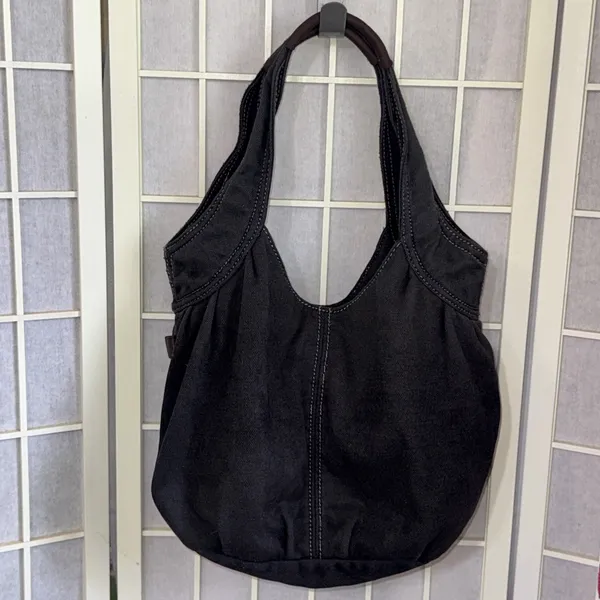 Vintage 2000s Y2K American Eagle Black Gray Canvas Boho Hobo Shoulder Bag Purse - Image 2