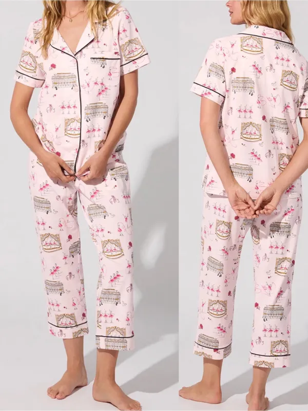 BedHead Swan Lake Short Sleeve Classic Stretch Jersey Cropped Pajama Set Ballet - Image 3