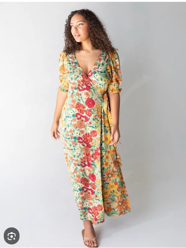 Natural Life Sophia Wrap Maxi Dress in gold vintage floral print large NWT - Image 2