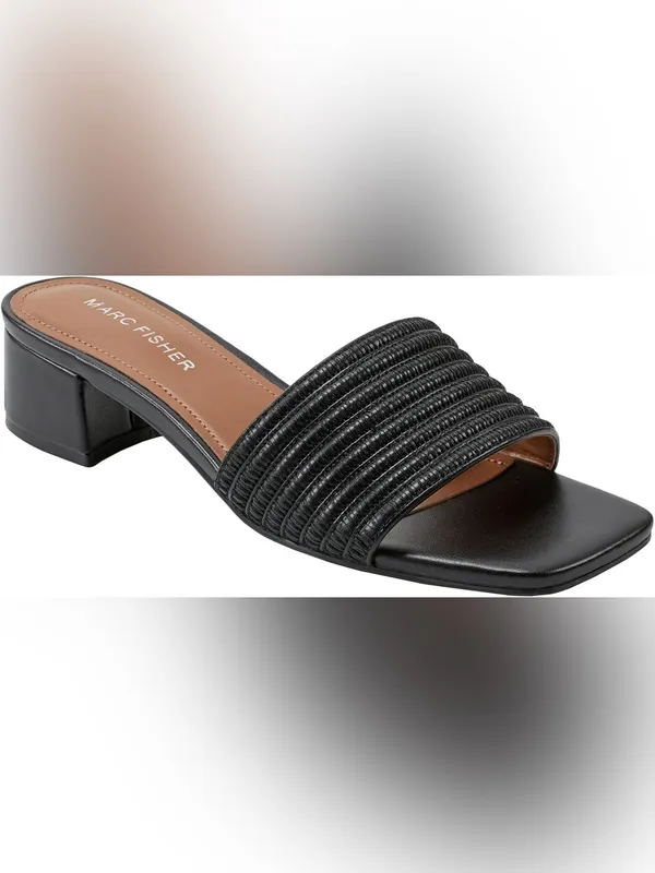 Marc Fisher Casala Slide Mule Sandals Womens 6.5 Black Square Toe Heel - Image 2