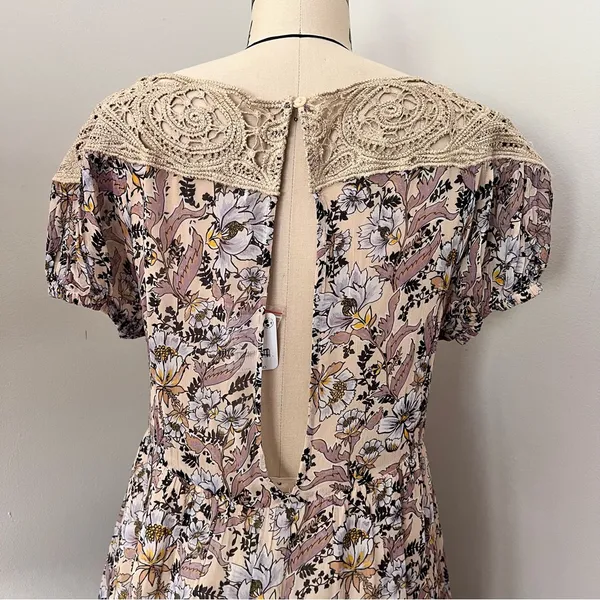 Free People Margot Ivory Printed Mini Dress with Lace Trim Size Extra Small $168 - Image 10
