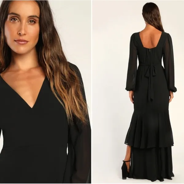 LULU's Sexy Chic Elegant Long Sleeve Romantic Flowy Bridesmaid Wedding Gown - Image 4
