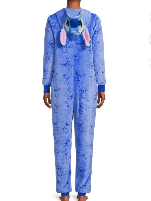 Disney Lilo & Stitch Hooded Union Suit Plush One Piece Pajamas Blue M - Image 6