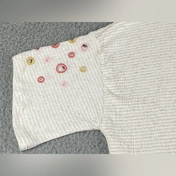 Anthropologie Postmark Catina circle stripe Eyelet Top Boho Cottagecore size M - Image 8
