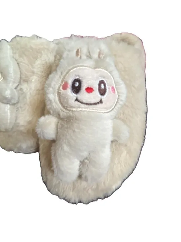 Rouge Plush Beige Slippers with Labubu Character Detail Size Medium 7/8 - Image 9