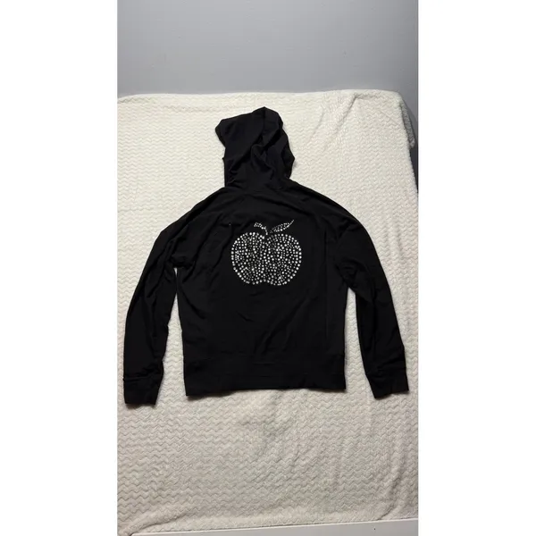 Apple Bottoms Black Rhinestone Zip Up Hoodie Y2K Large Logo Cotton Blend - Image 2