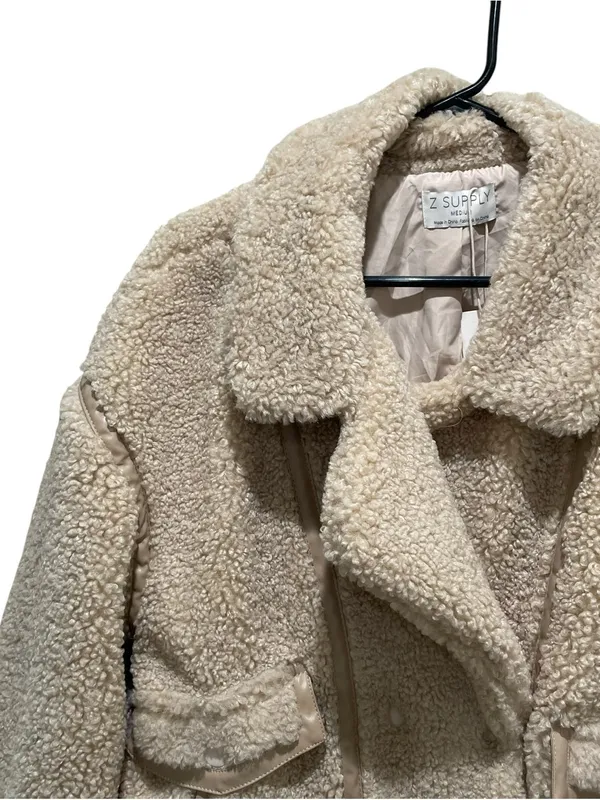 Z Supply Ari Sherpa Jacket Cream Womens Size Medium Teddy Fleece Oversized Coat - Image 5