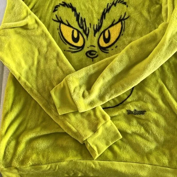Dr. Seuss The Grinch Plush Sweatshirt Soft Long Sleeve Sz L Green Christmas - Image 2