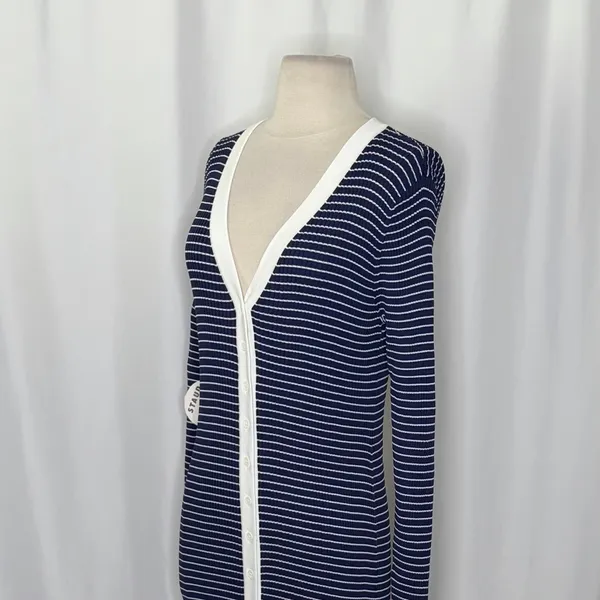 NWT!! STAUD Shoko Stripe Long Sleeve Sweater Dress Navy Blue White Striped Large - Image 6