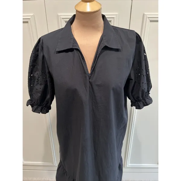Brende Black Shift Dress Size Medium Eyelet Puff Sleeve‎ Minimalist Whimsigoth - Image 2