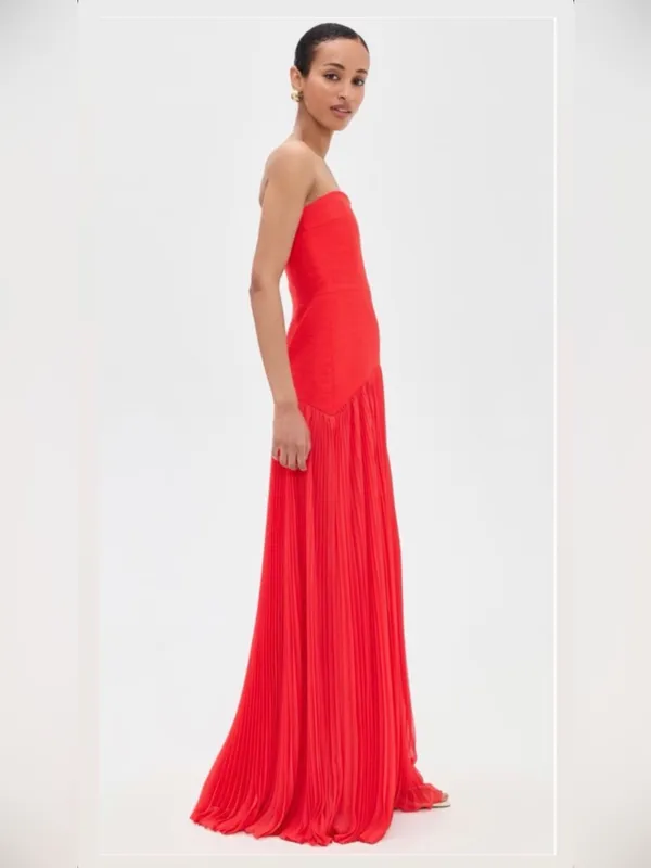 Alexis Sunniva Dress Strapless Formal Gown Pleated red sz 4 - Image 5