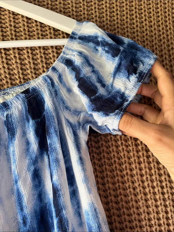 Tie-Dye Blue Midi Dress with Button Front - Image 3