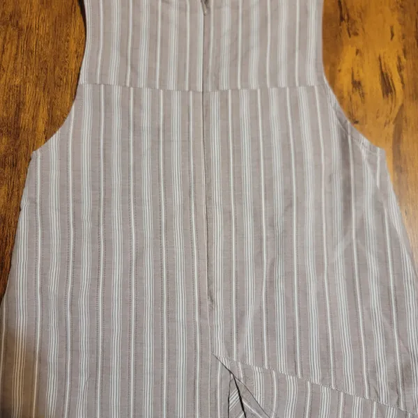 Orchestra France Taupe Striped Asymmetrical Mini Dress 100% Cotton - Image 4