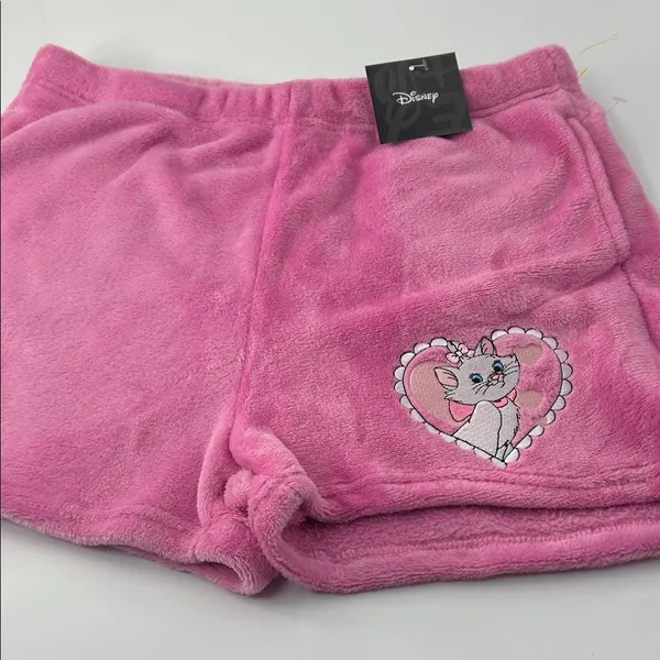 Disney Pink Fleece Shorts with Heart Cat Design - Image 4