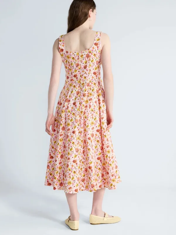 NWT Floral Square-Neck Midi Dress in Pink - Image 2