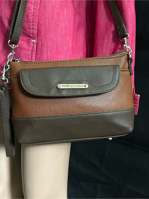 Stone Mountain Accessories Brown Two-Tone Leather Crossbody Bag - Image 4
