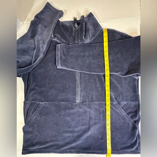 LL Bean Blue Loose Turtle Neck 3/4‎ Zip Up Kangaroo Pocket Ribbed Sweater XL - Image 6