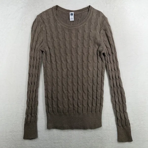 Y2K Gap M Sweater Brown Cable Knit Crew Neck Long Sleeve Classic Preppy Academia - Image 2