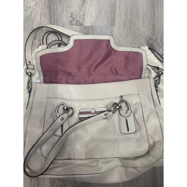 Coach‎ Kristin Off White Leather Flap Shoulder Bag Crossbody Silver Hardware - Image 3