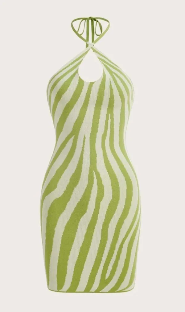 SheIn Lime Green Knit Halter Dress - Image 5