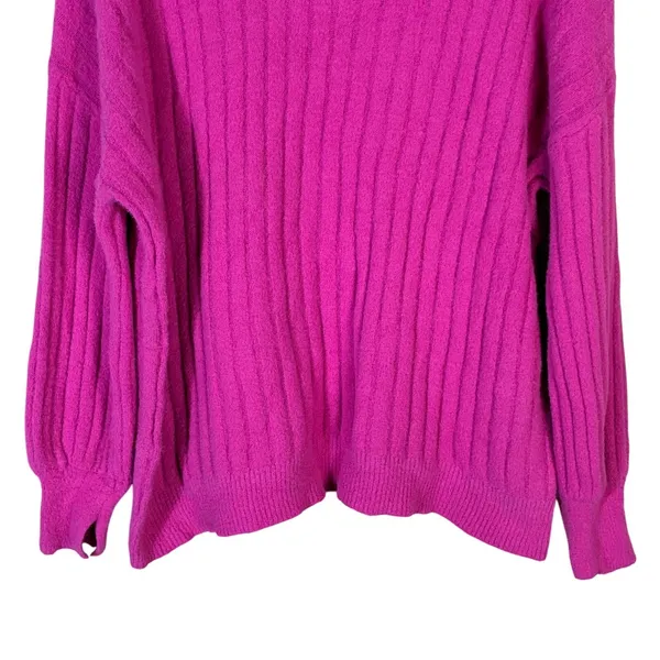 Aerie Ribbed Knit Pullover Magenta Pink Split Cuff Relaxed Sweater Size XS - Image 4