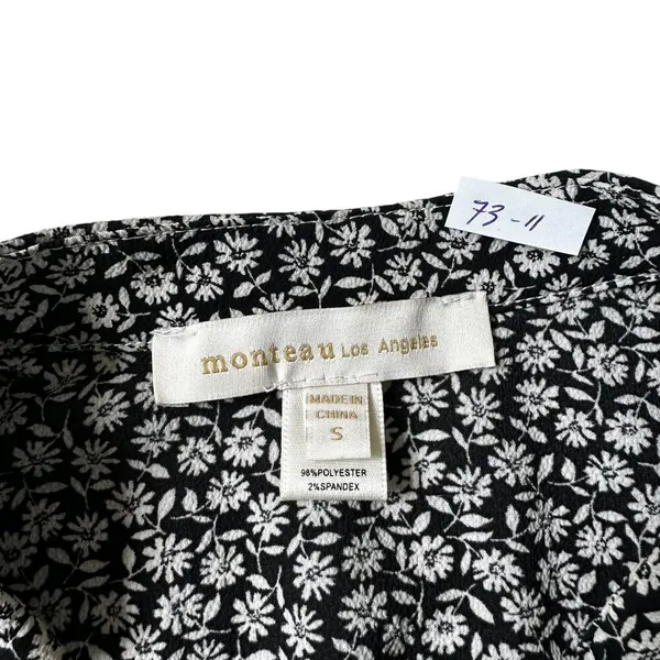 Monteau Black/White Floral Peplum Top Women's Blouse Size Small | 73-11 - Image 3
