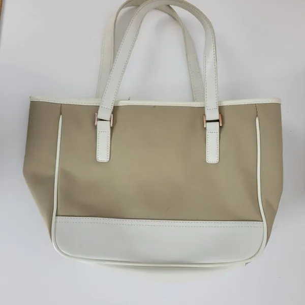 Fossil Womens Purse Bag Tan White Canvas Leather Double Strap Magnet Closure - Image 7